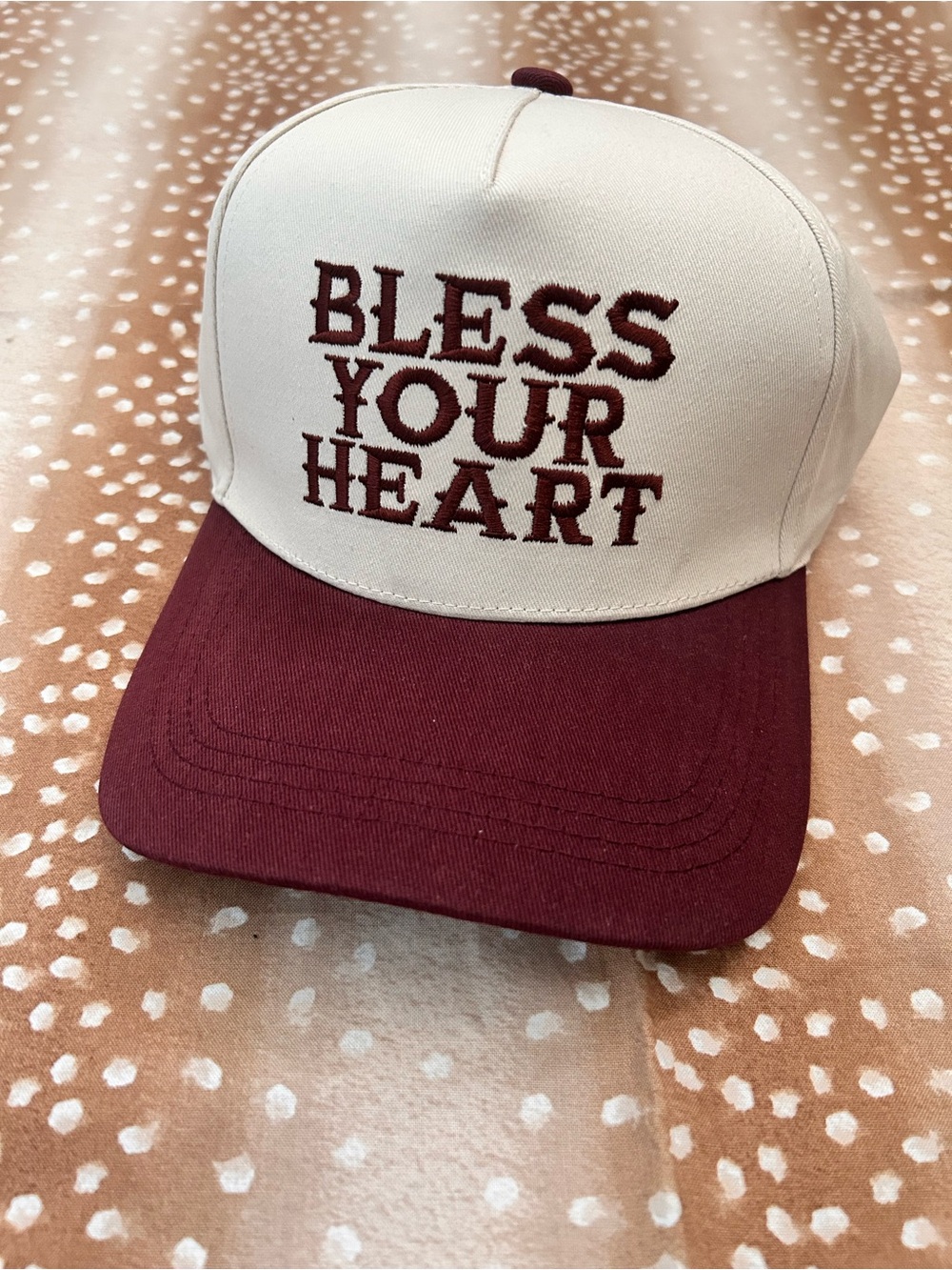 Bless Your Heart White and Burgundy Cap, NEW WITH TAGS